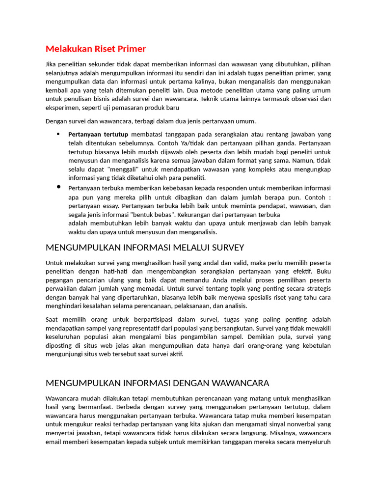 Panduan Riset Primer untuk Bisnis | PDF