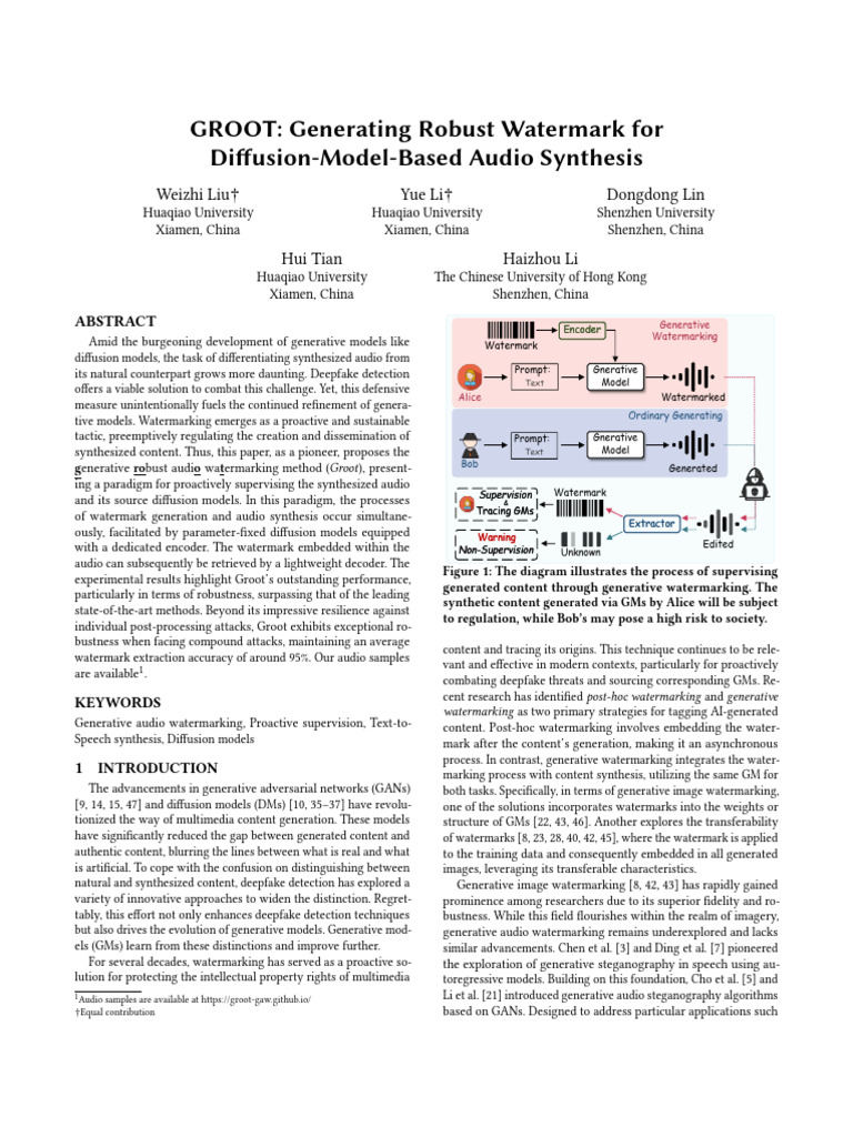 Robust Audio Watermarking with GROOT | PDF | Speech Synthesis | Data ...