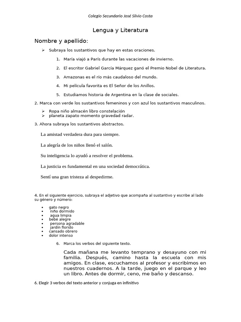 Ejercicios de Lengua y Literatura | PDF