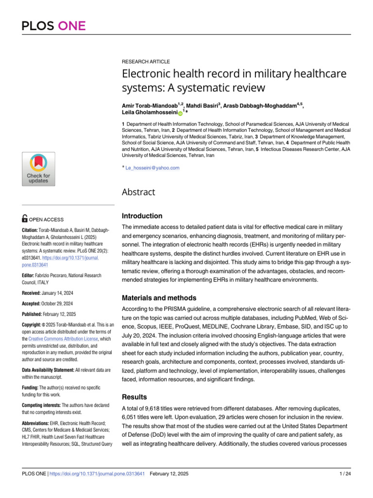 EHR Implementation in Military Healthcare | PDF | Electronic Health ...