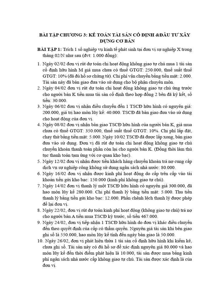 Chuong 3 - BT tu luan kế toán hcsn - gui SV | PDF