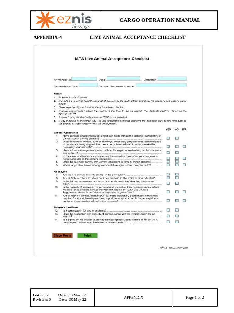 Live Animal Acceptance Checklist | PDF