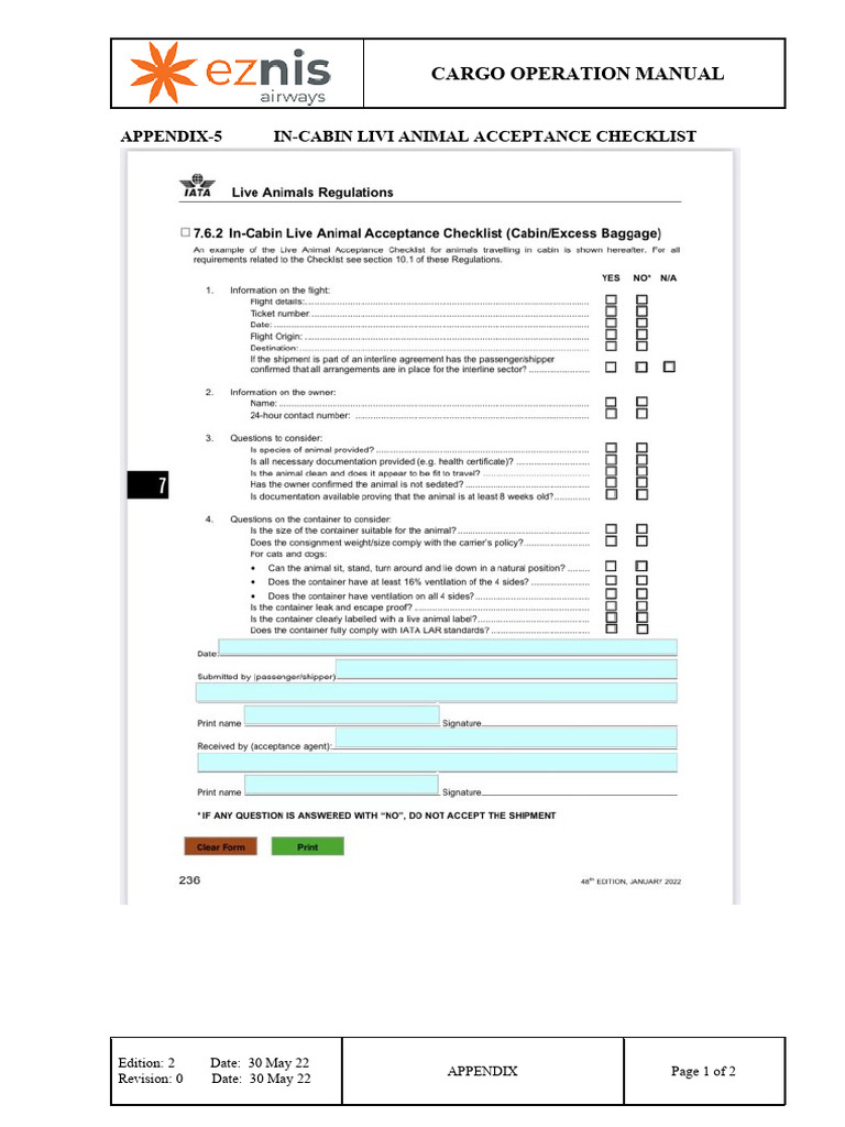 Appendix 5 in Cabin Avi Acceptance Checklist | PDF