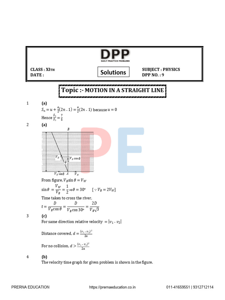 Class 11 Physics DPP Solutions | PDF | Velocity | Physical Sciences