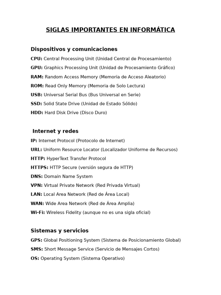 Siglas Informática Procesamiento de Datos | PDF | Hardware de la ...