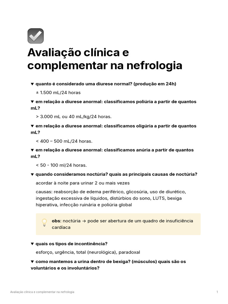 Avaliação da Diurese e Doenças Renais | PDF