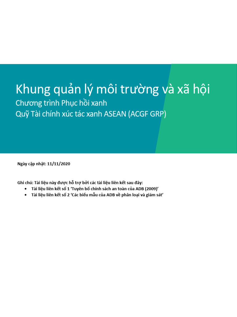 Acgf Environmental Social MGT Framework VI - 0 | PDF