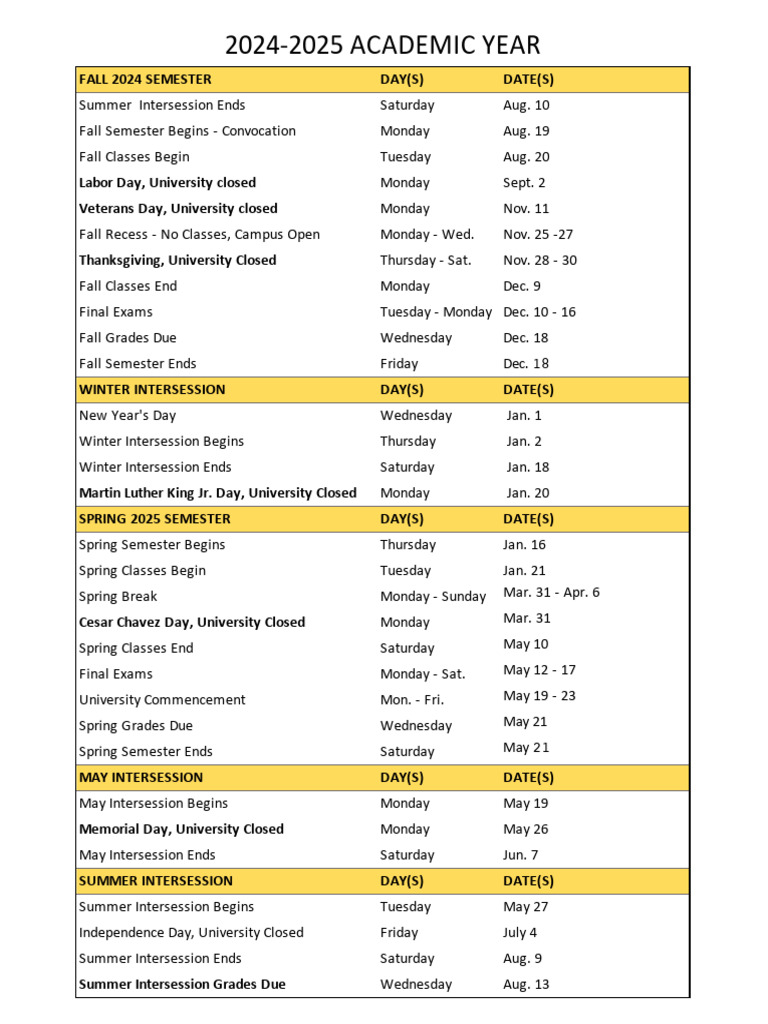 Fall 2024 Academic Calendar Dates | PDF | Academic Term