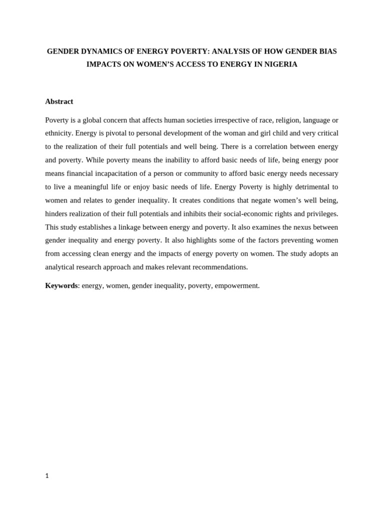 Gender Inequality and Energy Poverty in Nigeria | PDF | Poverty ...