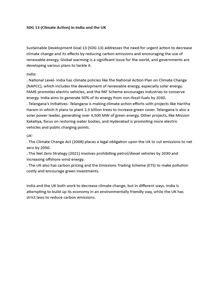 SDG 13 Climate Action in India & UK | PDF
