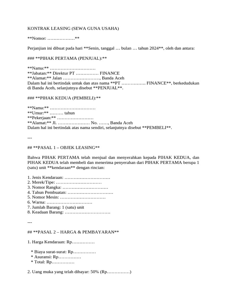 Contoh Kontrak Leasing Kendaraan | PDF