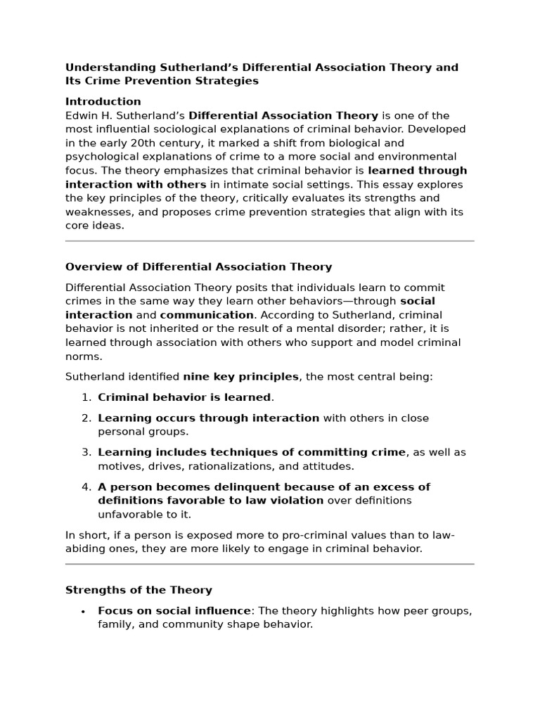 Sutherland's Differential Association Theory | PDF | Crimes | Crime ...