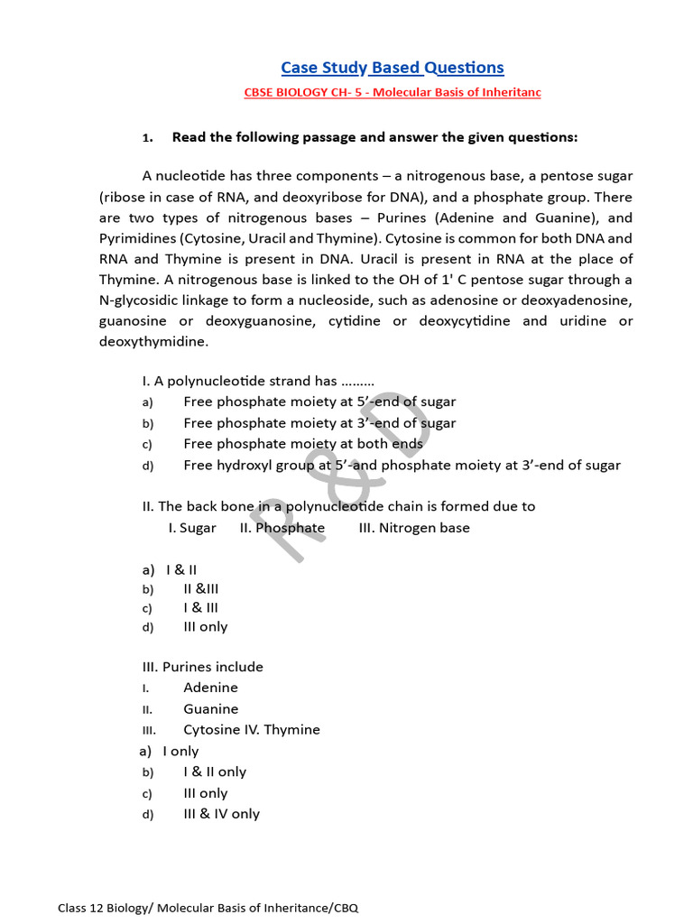 Case Study Questions: Molecular Inheritance | PDF | Dna | Nucleic Acid ...