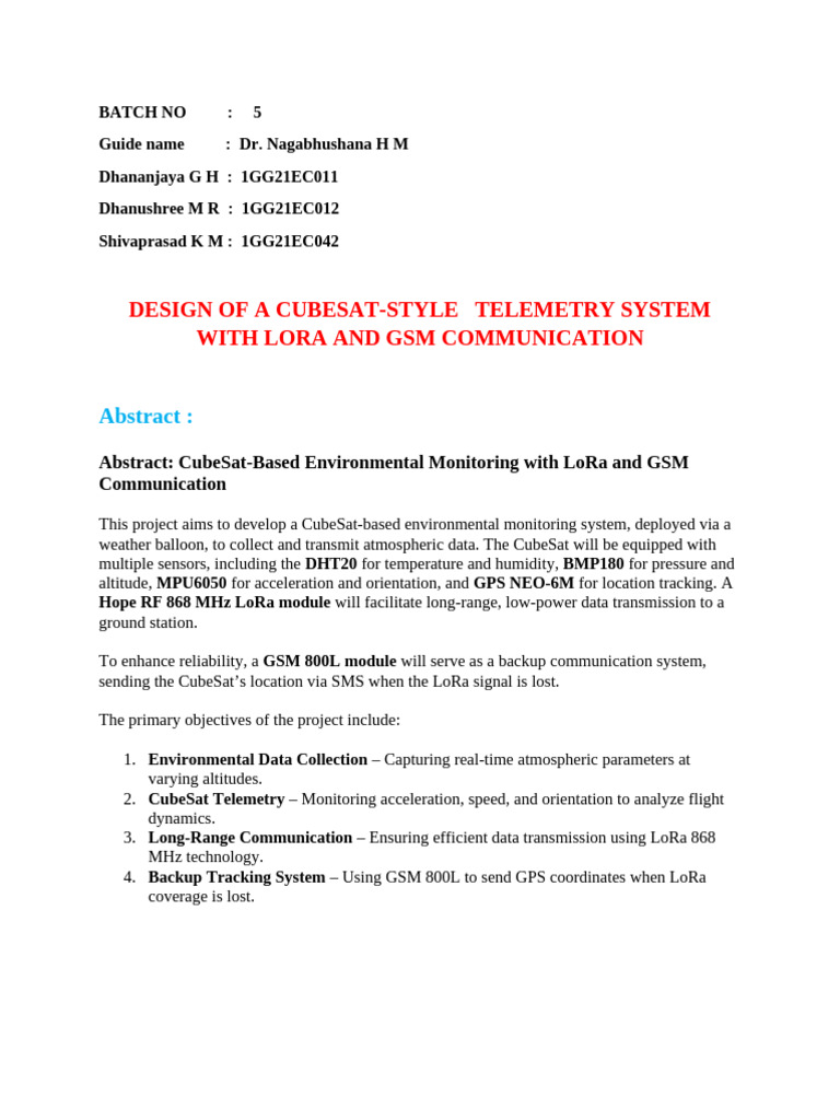 CubeSat Telemetry System Design | PDF