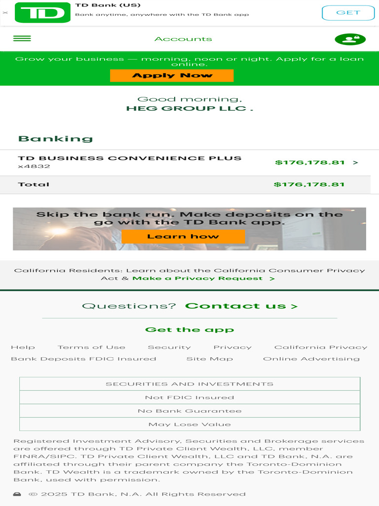 TD Private Banking Account Overview | PDF