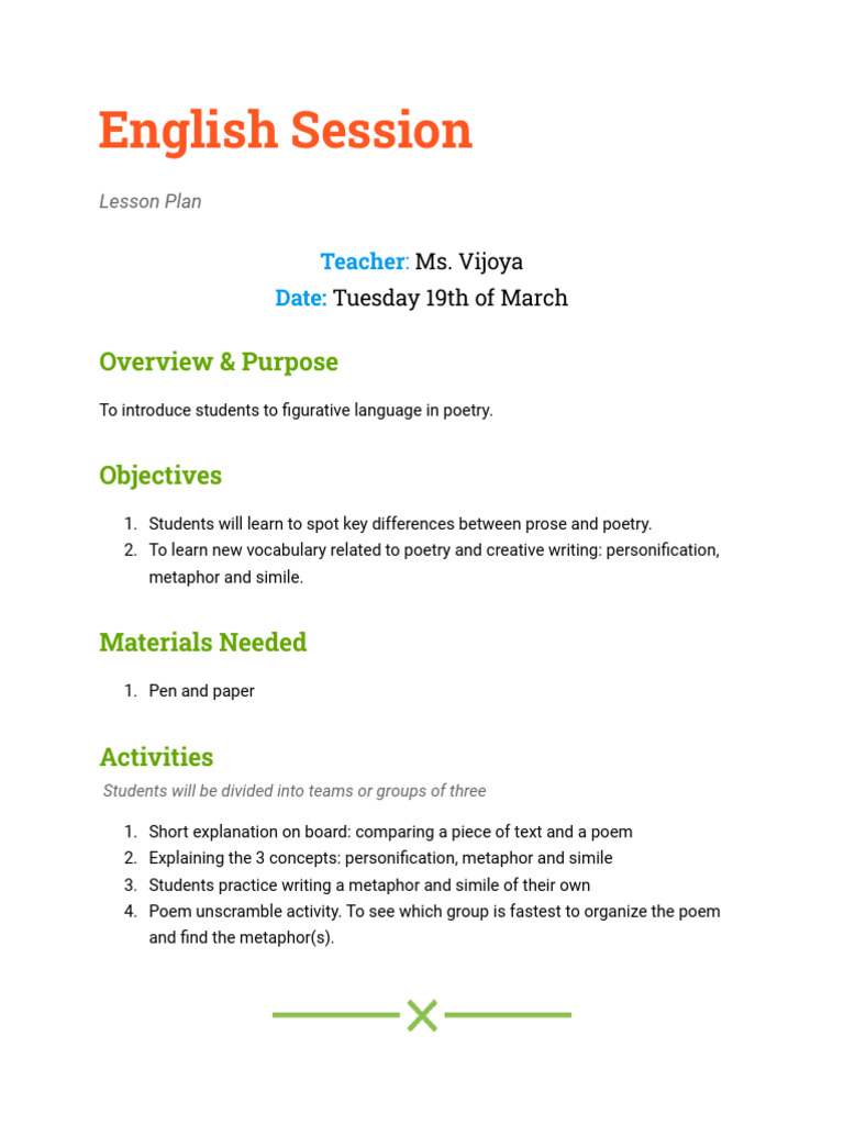 Figurative Language Poetry Lesson Plan | PDF