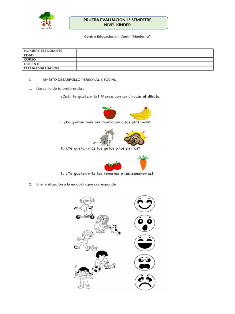 Evaluación Kinder 1° Semestre | PDF | Educación de la primera infancia