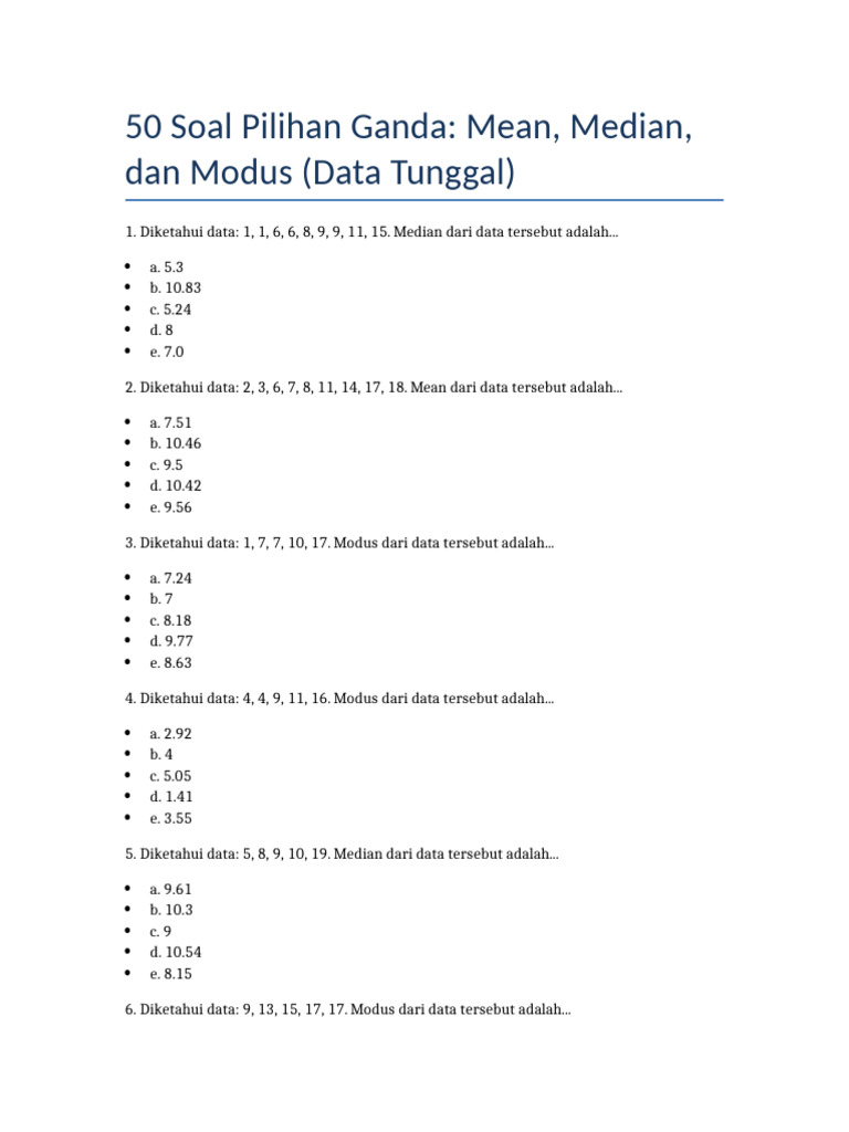 Soal Mean, Median, Modus Kelas 8 | PDF