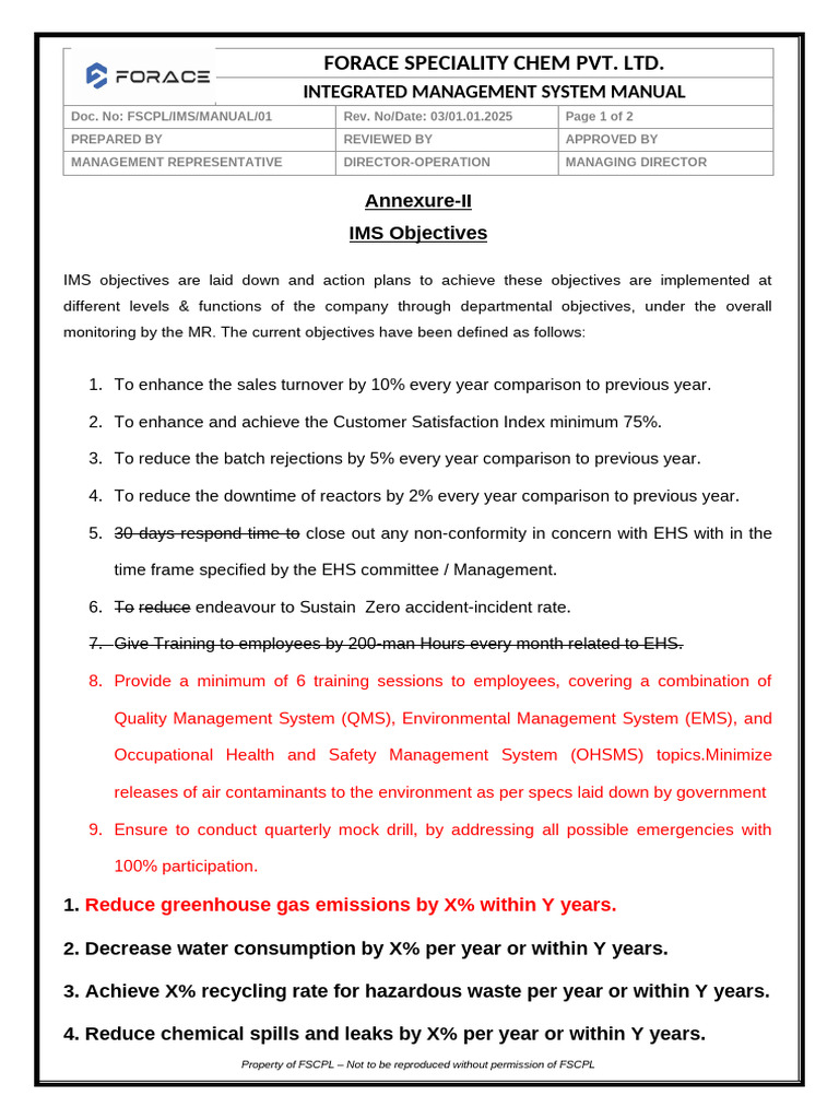 Forace Specialty Chem IMS Manual | PDF | Natural Environment | Environment