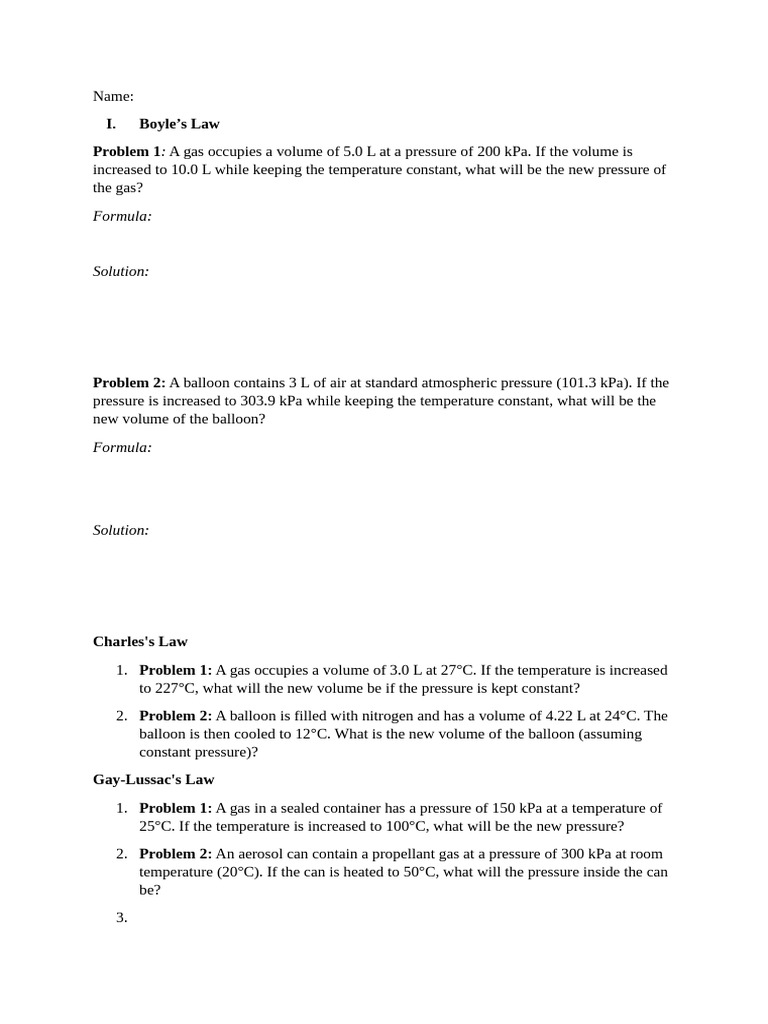 Gas Laws Problems and Solutions | PDF | Gases | Mole (Unit)