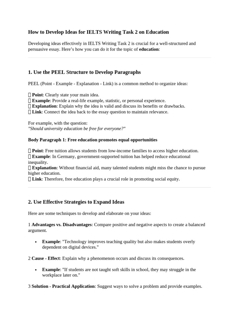 How To Develop Ideas For IELTS Writing Task 2 On Education | PDF