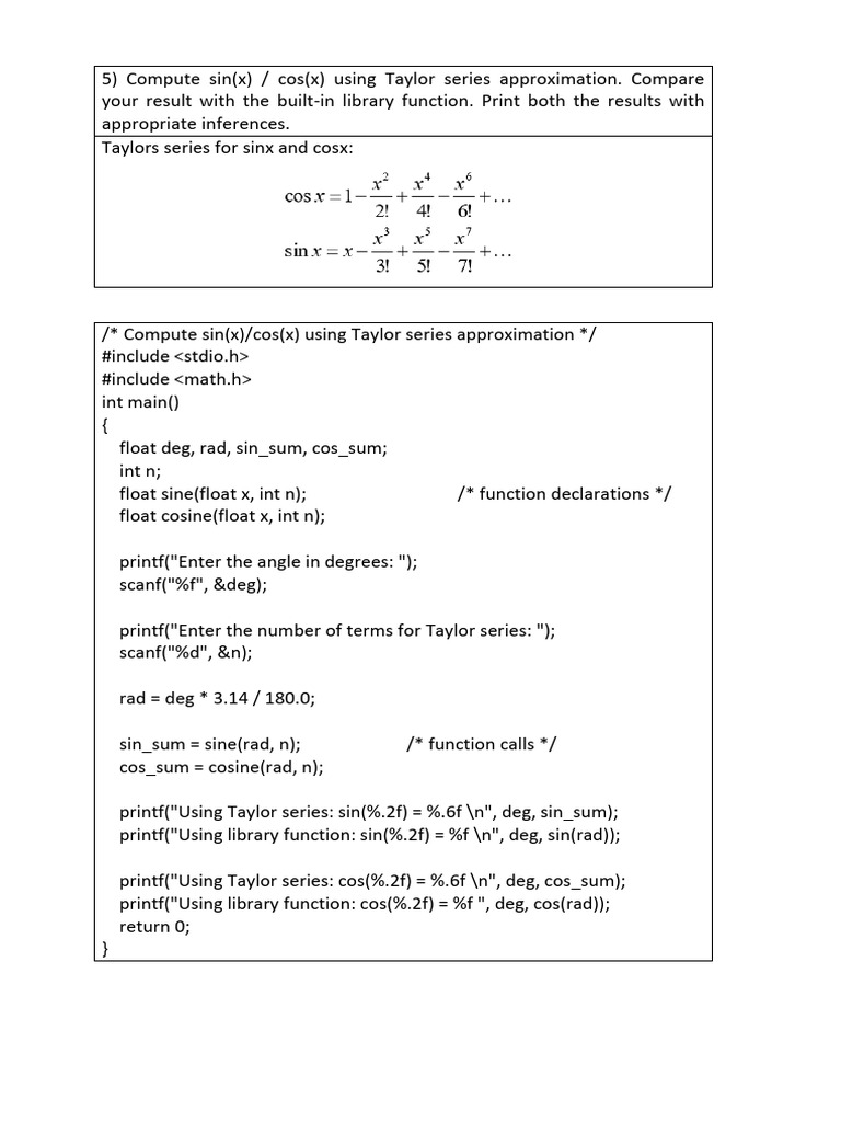 Taylor Series for Sin and Cos in C | PDF