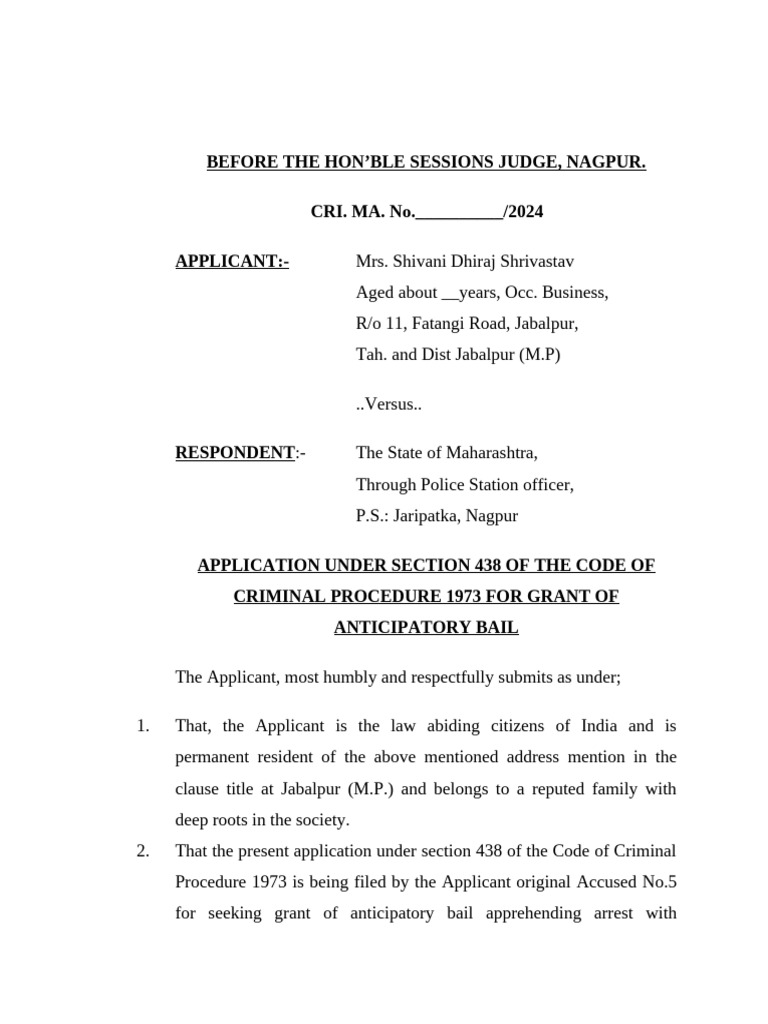 Bail Application Shivani Shrivastav | PDF | Bail | Crime & Violence