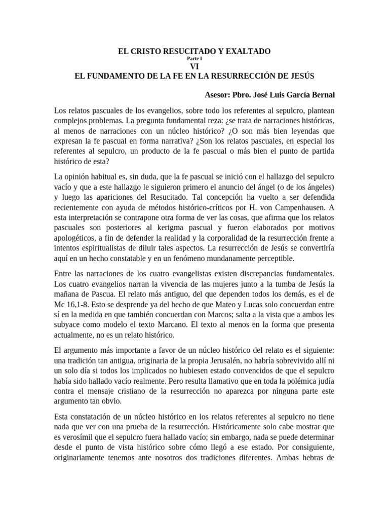 Fundamento de la Fe en la Resurrección | PDF | La resurrección de Jesús ...