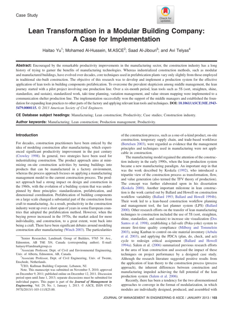 Lean Transformation in Modular Construction | PDF | Lean Manufacturing ...