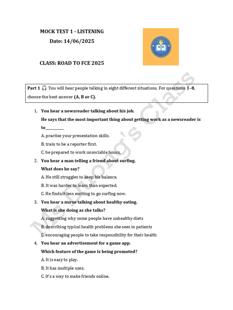FCE 2025 Listening Mock Test 1 | PDF | Archaeology