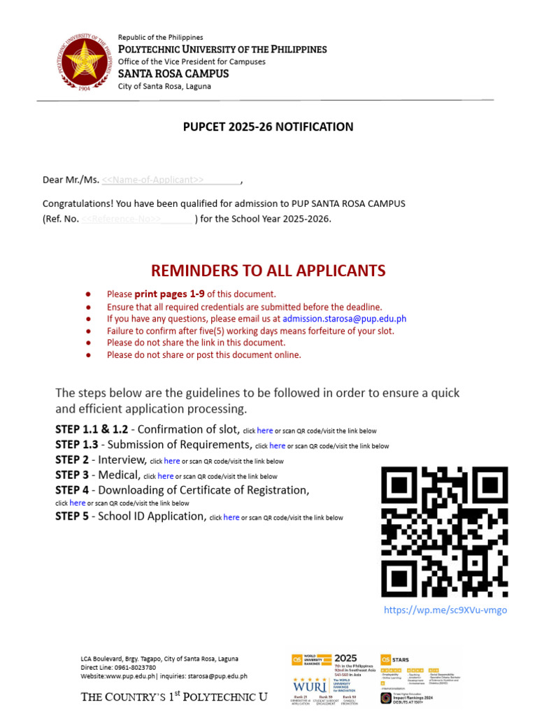 PUP Santa Rosa Admission Guidelines 2025 | PDF
