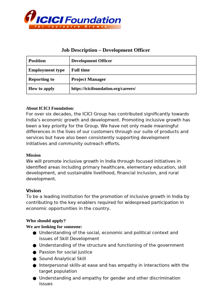 Development Officer Job Description | PDF | Economies | Business