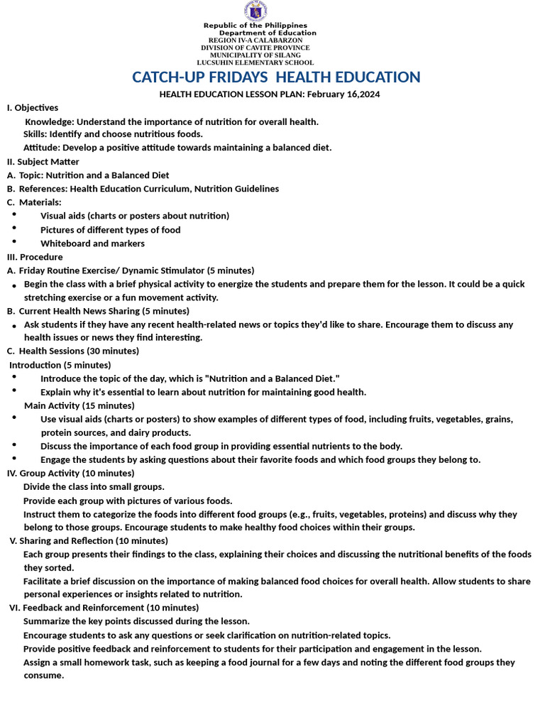 Health Education Lesson Plans for Kids | PDF | Oral Hygiene | Hand Washing