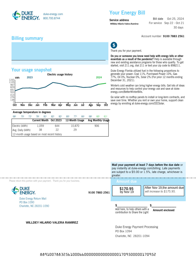 Duke Energy Electric Bill Summary | PDF