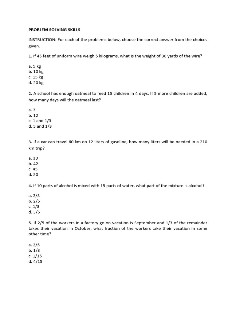 Problem Solving Skills Practice Questions | PDF
