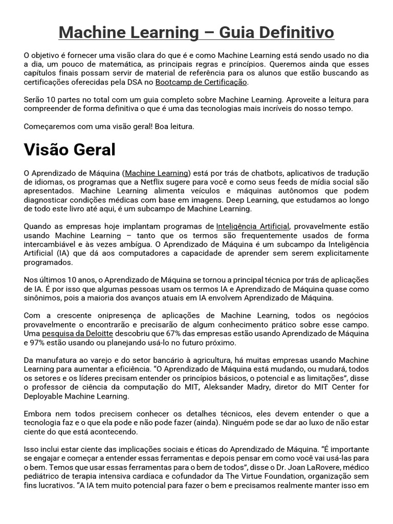 Guia Completo sobre Machine Learning | PDF | Aprendizado de máquina ...