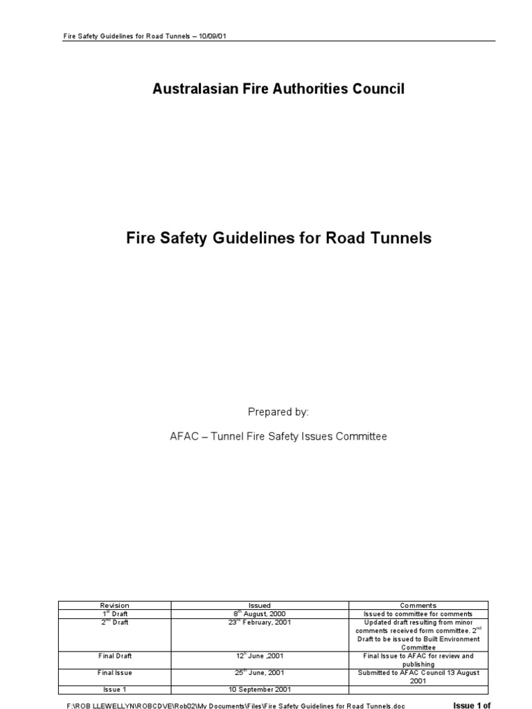 Fire Safety Guidelines For Road Tunnels PDF Tunnel Firefighting