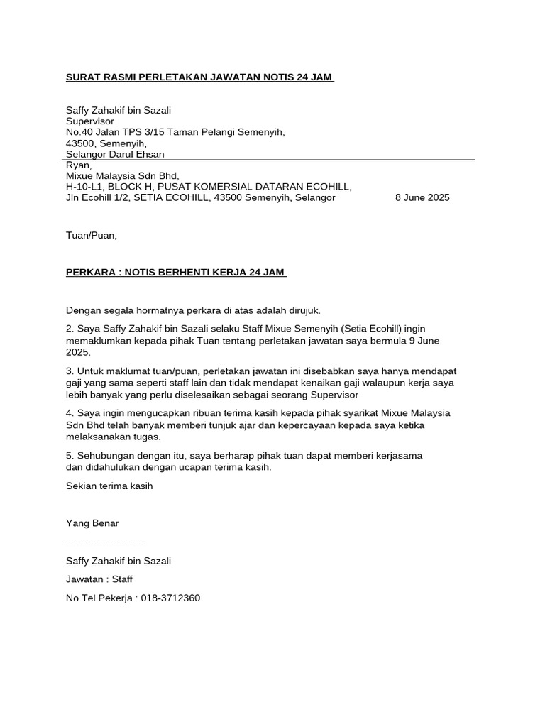 Surat Resign Saffy | PDF