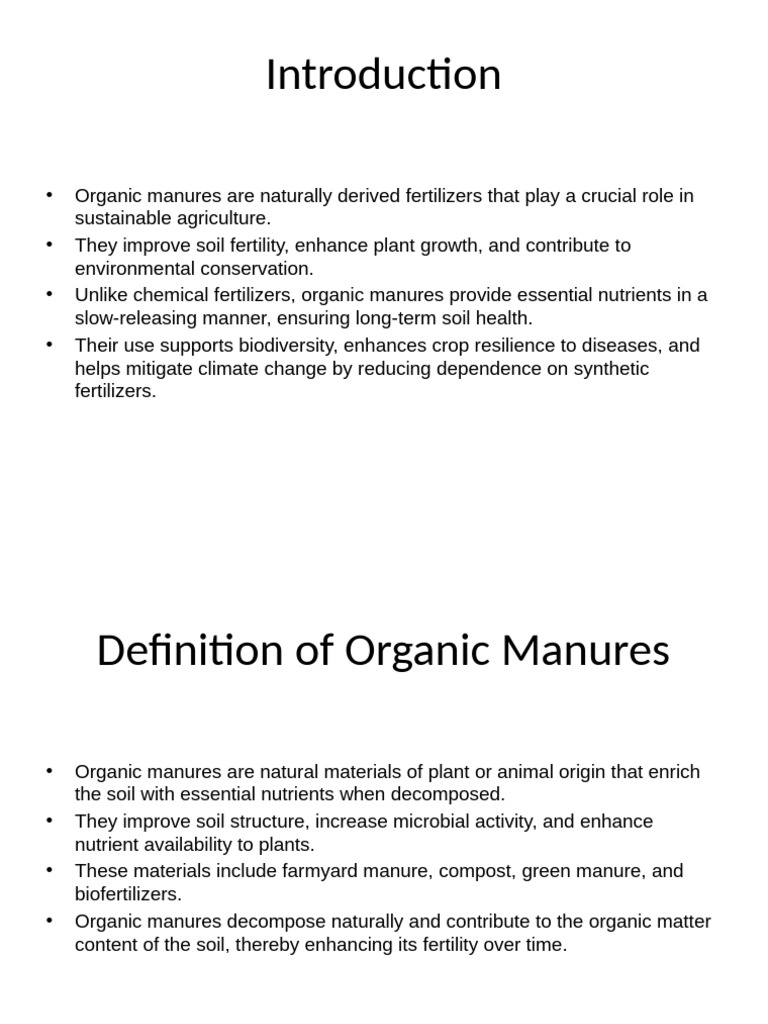 Importance and Types of Organic Manures | PDF | Manure | Soil