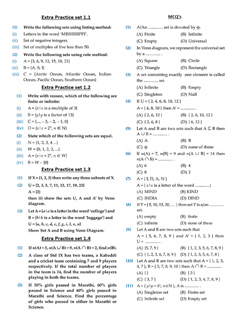 Extra Practice Set | PDF