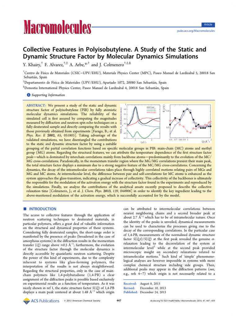 Collective Features in Polyisobutylene A Study of The Static and ...