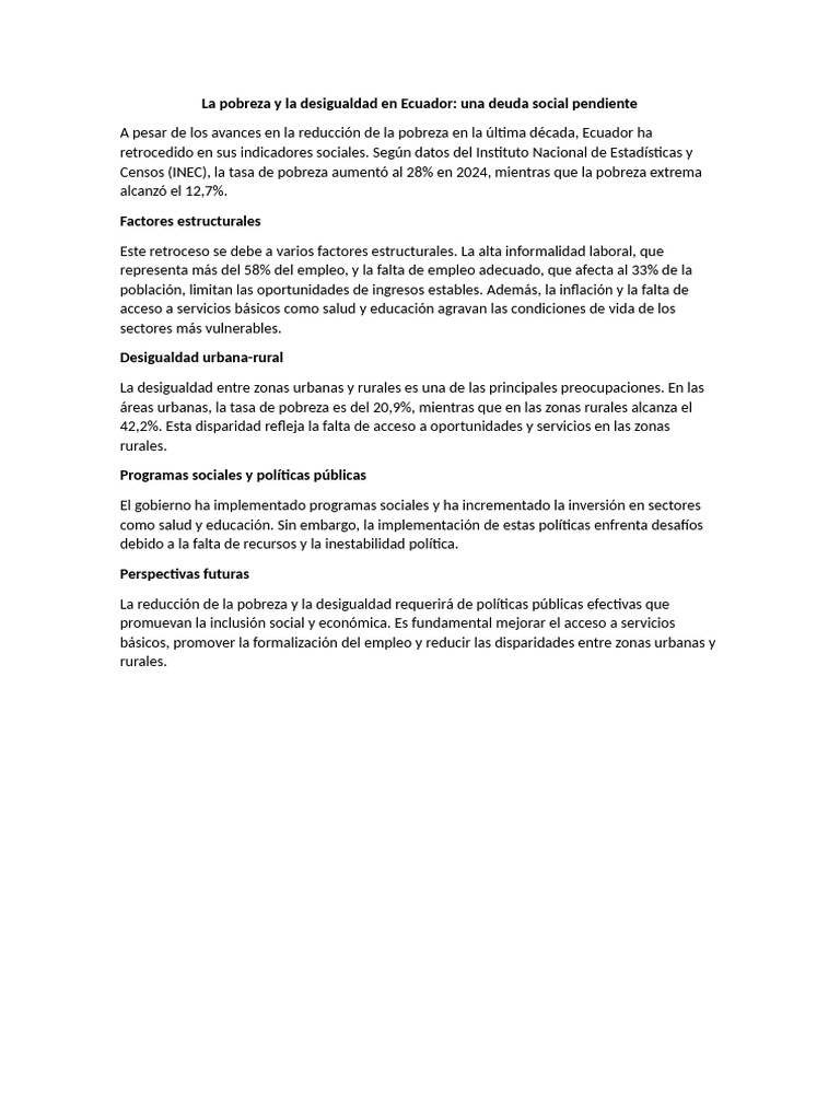 Pobreza y desigualdad en Ecuador 2024 | PDF