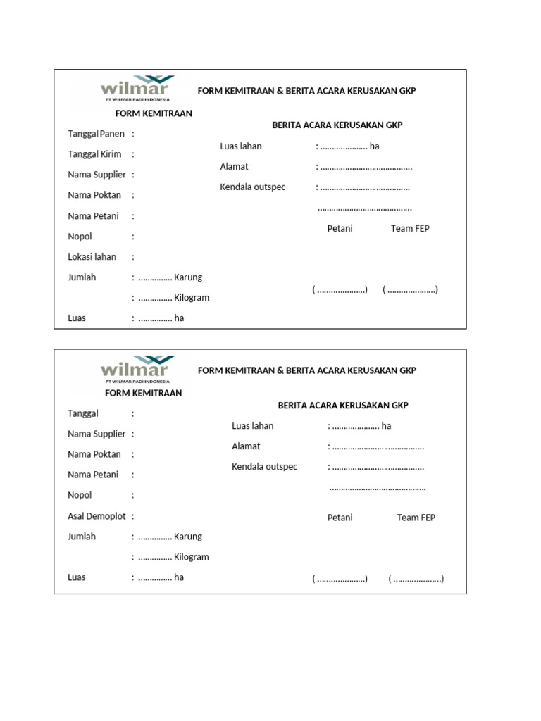 Form Kemitraan dan Kerusakan GKP | PDF