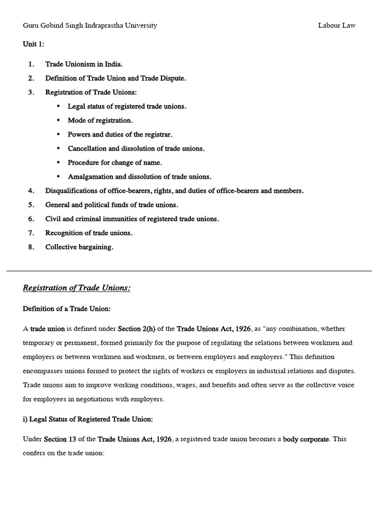 Labour Law - Externals Notes | PDF | Trade Union | Labour Law