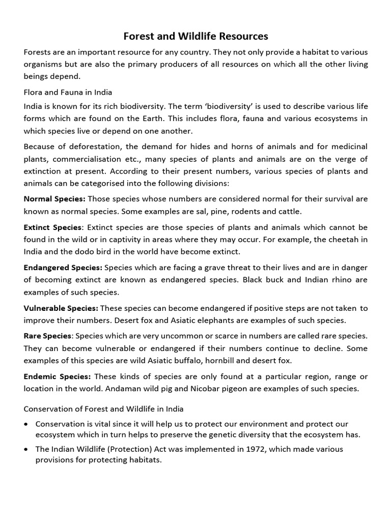 Forest and Wildlife Resources | PDF | Biodiversity | Endangered Species