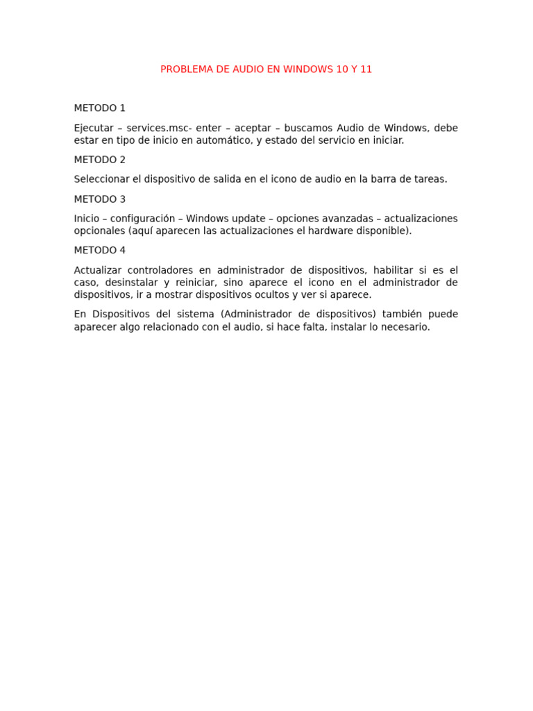 Soluciones a Problemas de Audio en Windows | PDF