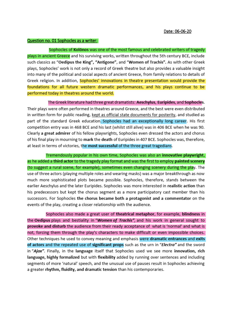 1.oedipus Rex Assignment | PDF | Oedipus | Sophocles