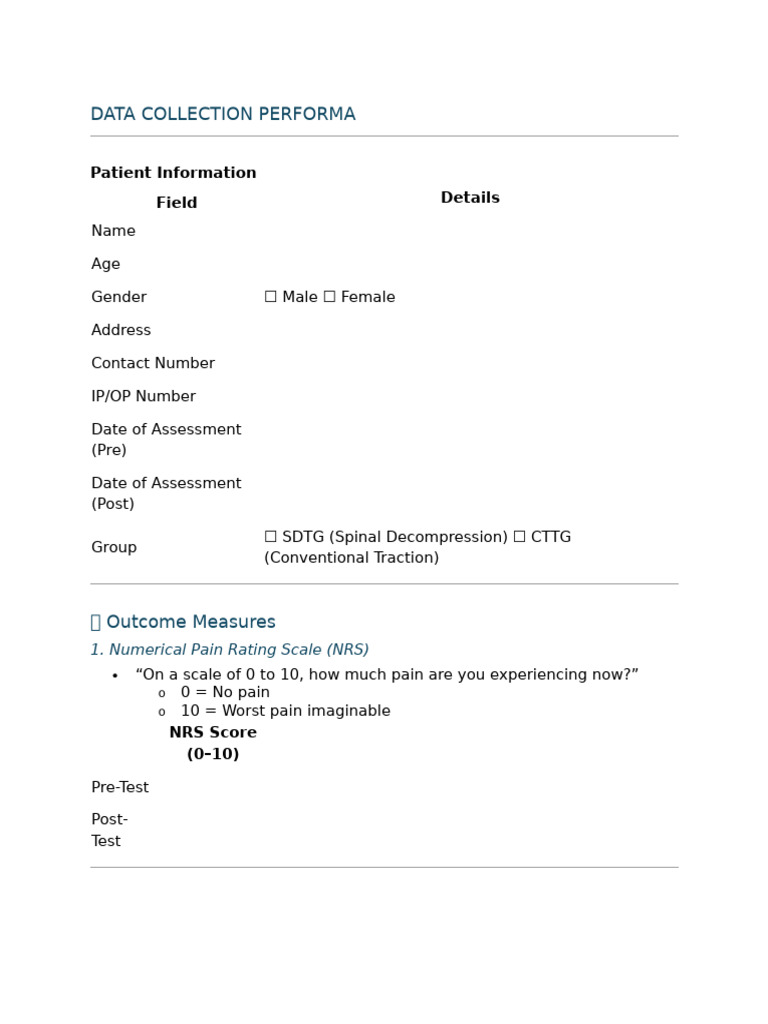 Oswestry Disability Index Data Form | PDF