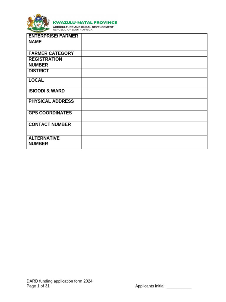DARD 2024 Funding Application Form | PDF | Equity (Finance) | Income
