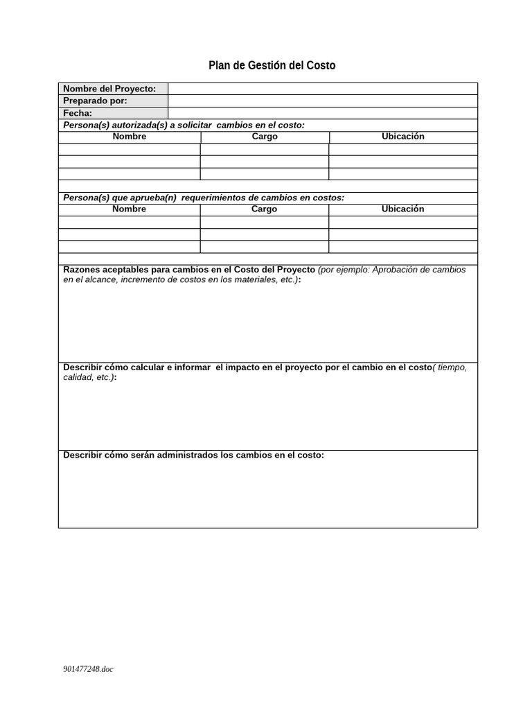 Plan de Gestión de Costos del Proyecto | PDF